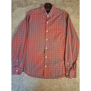 J.Crew Mens Slim Untucked Flex Washed Gingham Shirt Orange Blue AR505 Size M